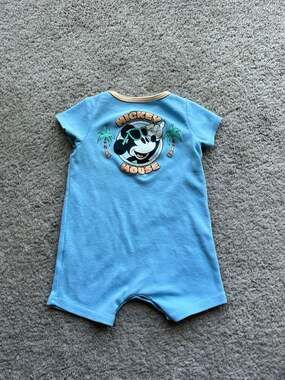(#2). 1 - Disney Baby Mickey Mouse Short Sleeve Tropical Beach Romper